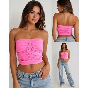 Tammy Mars Neon Pink Seamless Ruched Tube Top One Size Bodywear